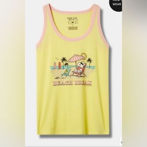 New Torrid 0X(12) Peanuts Classic Fit Cotton Ringer Tank-Yellow w/Pink Trim NWT